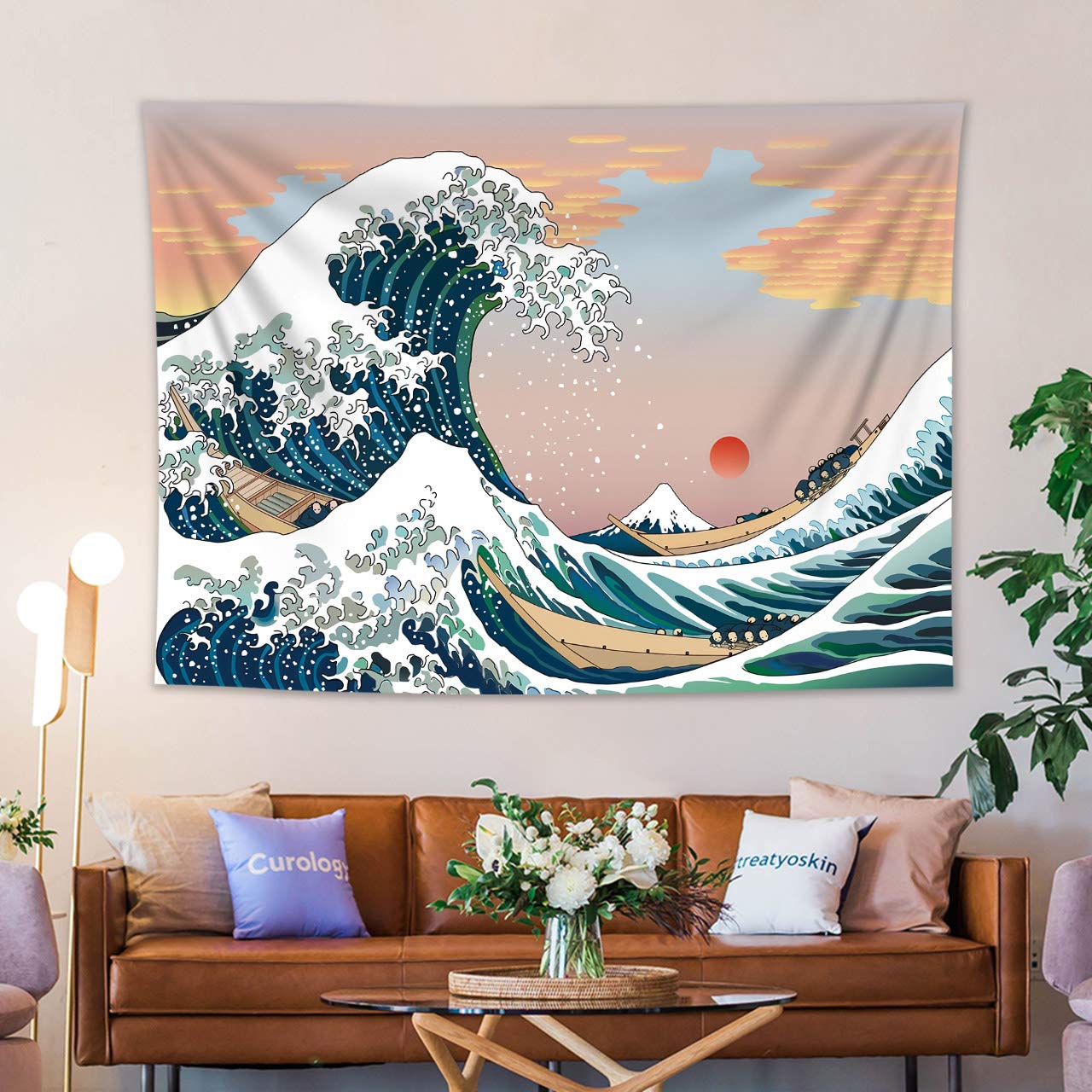 Amazon.co.jp: LB 和風飾り タペストリー 和柄 神奈川沖波裏 壁掛け