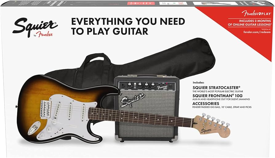 Amazon.com: Fender Squier Stratocaster Electric Guitar Pack, Brown