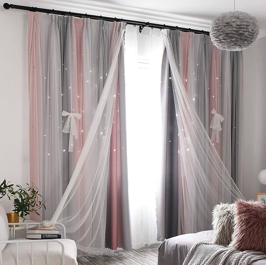 Amazon｜カーテン 姫系 遮光カーテン グラデーション 可愛い 透かし
