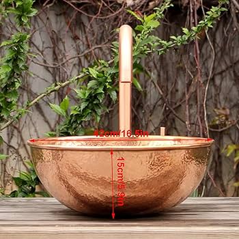 Amazon.co.jp: ラウンド銅製容器シンク、カウンター上42x15cm バス