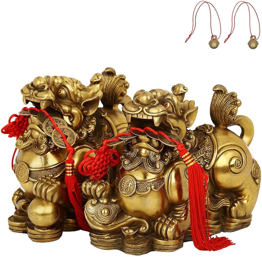 Amazon.co.jp: 貔貅 ヒキュウ 招財 雄雌セット 一対 銅製 風水グッズ