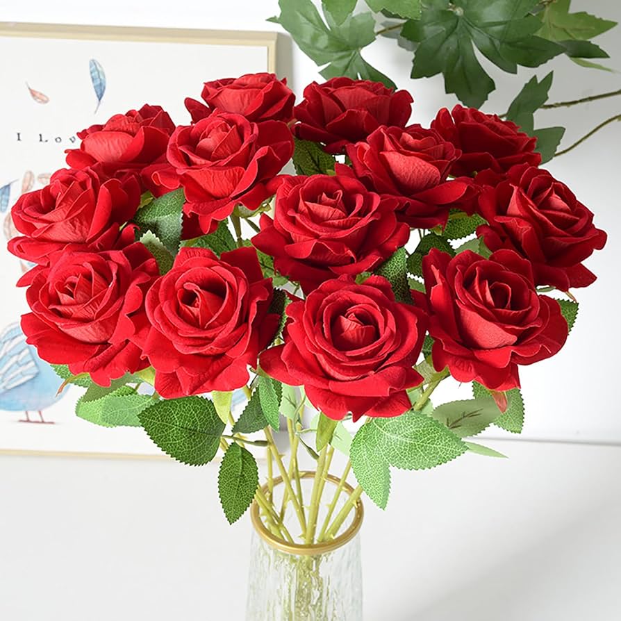 Amazon｜Lakymisy 赤バラ 造花 ローズ花束 10本セット 薔薇 花束