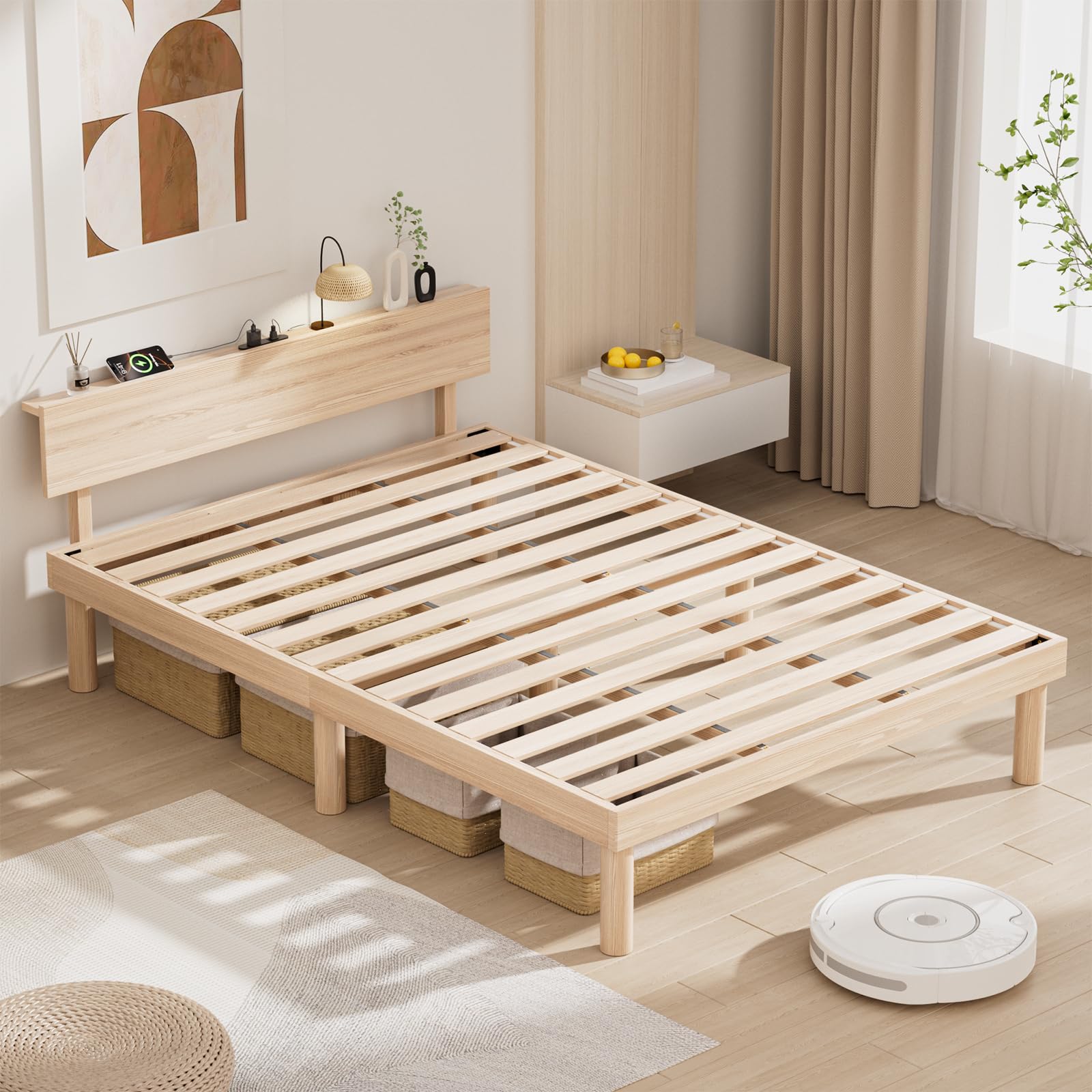 Amazon｜Rakuisme ベッドフレーム ダブル ベッド 宮棚 2口コンセント