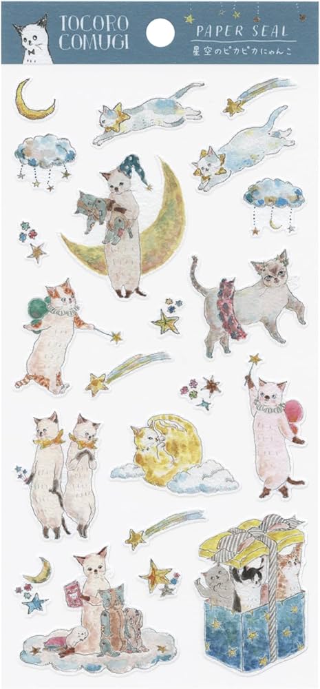 Amazon | トコロコムギ コムギアニマル ペーパーシール 【星】ねこ 猫