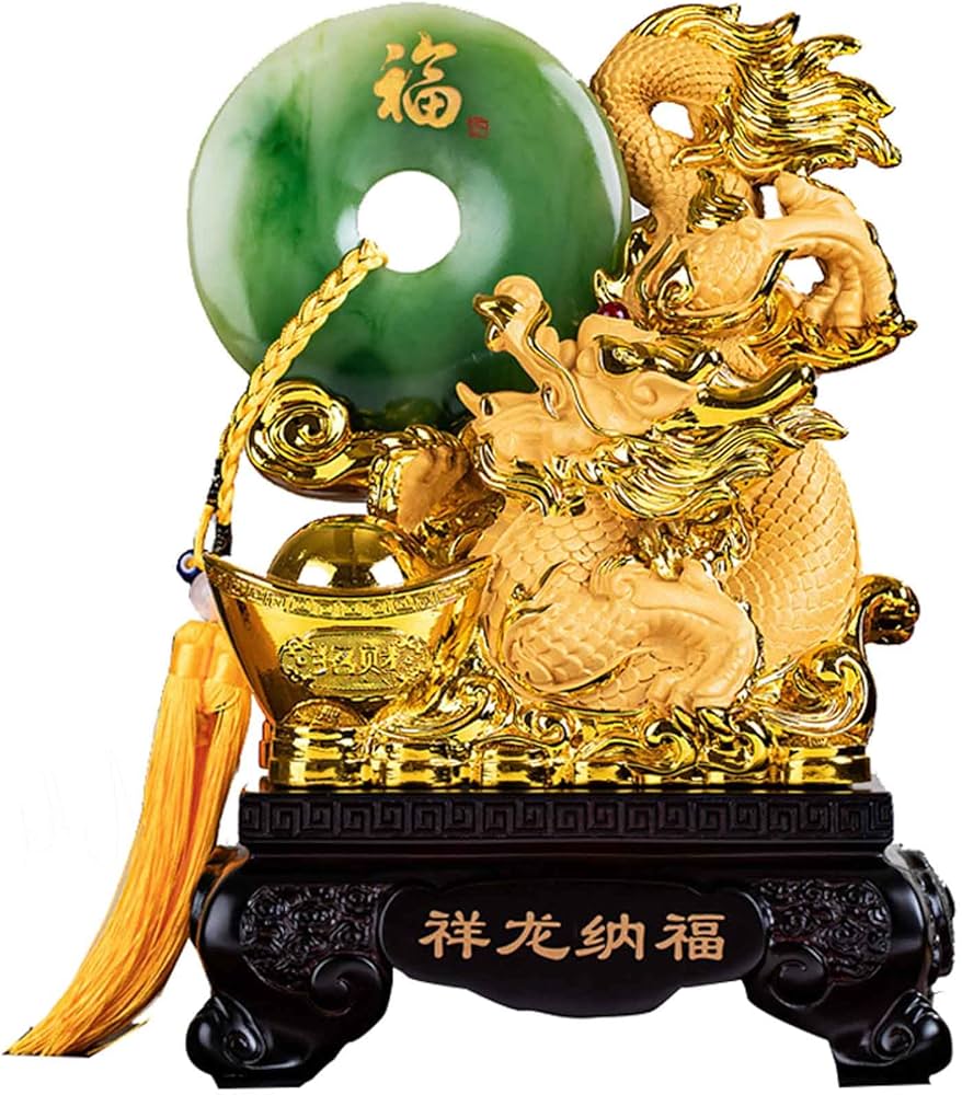 Amazon.co.jp: 風水の金のドラゴンの彫像の彫刻の置物 風水の装飾の