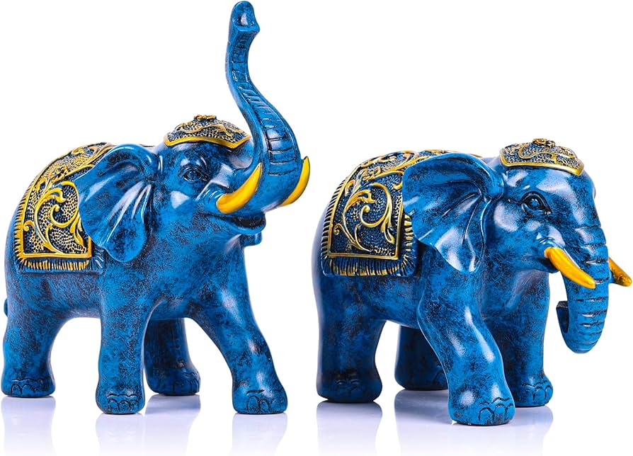 Amazon.co.jp: GAOSHENG 青い象の像、青い家の装飾、幸運の象の像 家の