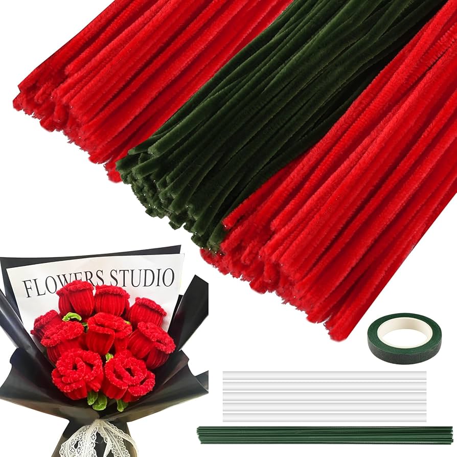 Amazon.co.jp: 手芸モール バラの手芸キット 赤色＋グリーン色 約300本