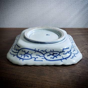Amazon.co.jp: 八角皿 隅切角皿 古伊万里 線描き 唐草文様 伊万里染付
