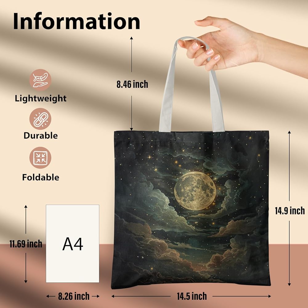 Amazon.com: Veqzc Mystical Celestial Moon and Stars Tote Bag