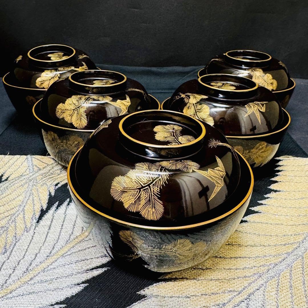 2230 輪島塗松鶴金蒔絵銚子2客