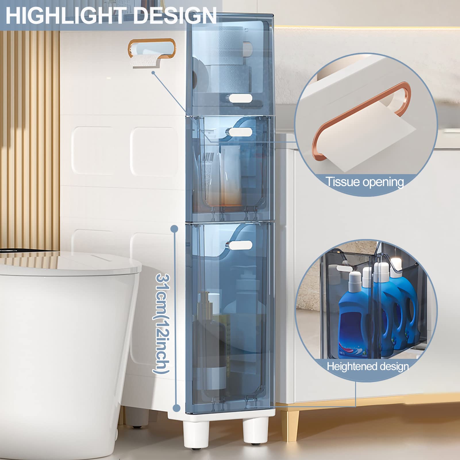 Amazon.co.jp: WuDLi バスルームフロアキャビネット 細長い スリム 5段