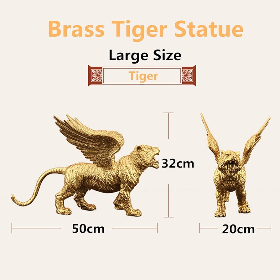 Amazon.co.jp: 真鍮の虎の飾り置物、天使の羽を持つ虎の彫刻、ブロンズ