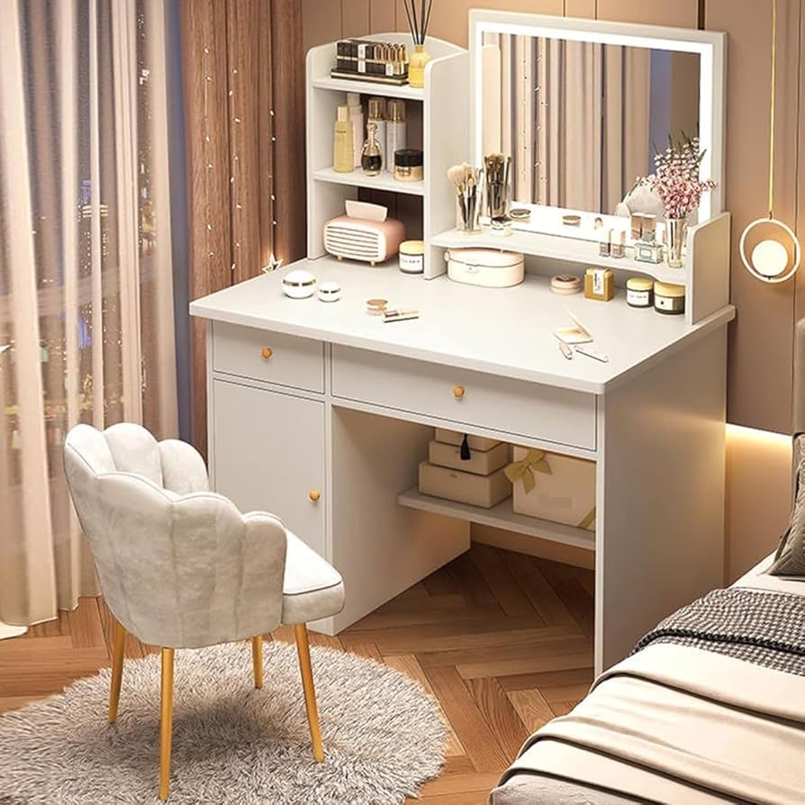 Amazon｜Zehaiwl ドレッサーテーブル、引き出しとミラーライト付き