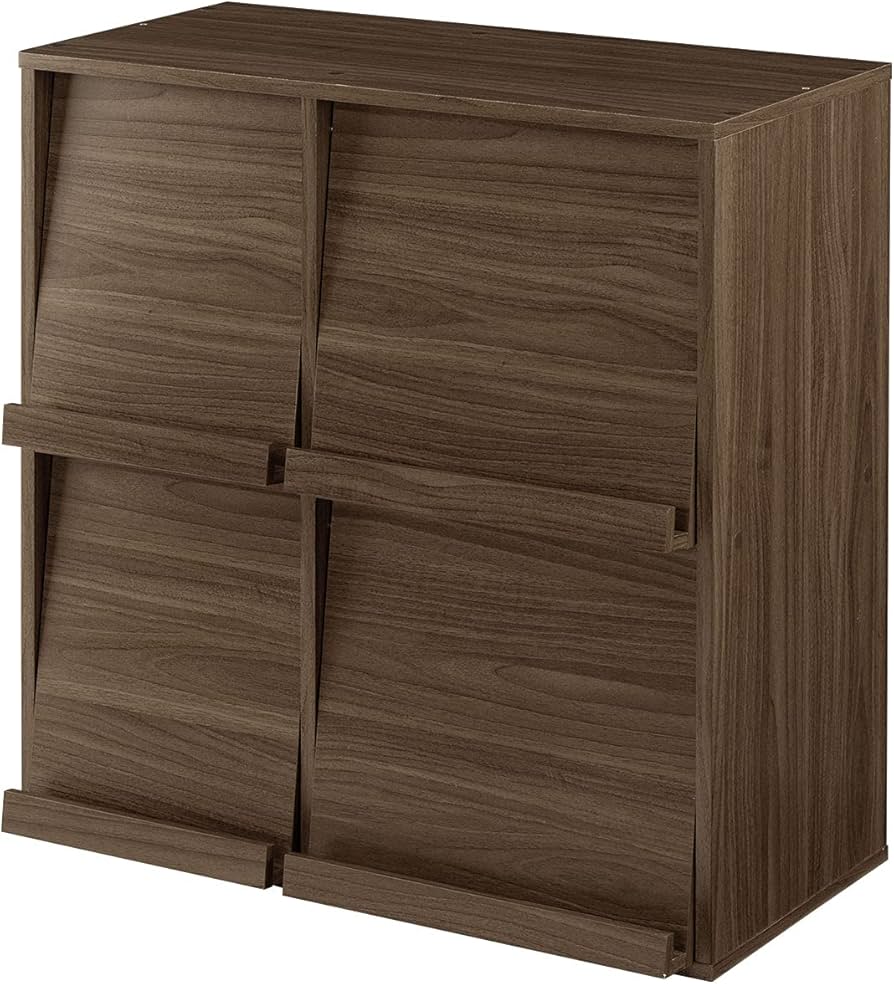 Amazon｜ぼん家具 ディスプレイラック 本棚 フラップ扉 4扉 大容量 幅