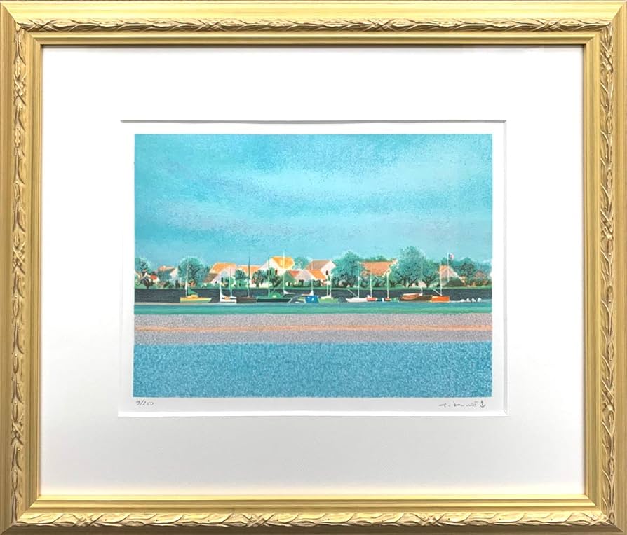 Amazon.co.jp: 絵画 版画 ブーリエ 額付き 『朝の港』 リトグラフ