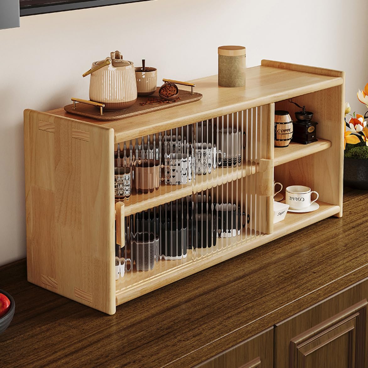 Amazon｜MJKQ9 ミニ食器棚 台形型 卓上食器棚 ミニカップボード 上置き