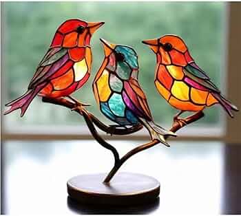 Amazon.co.jp: 枝にあるステンドグラスの鳥、マルチカラーのハチドリ