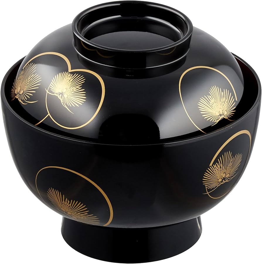 Amazon.co.jp: まえじゅう漆器 雑煮椀 光輪松 黒内朱 伝統工芸 山中
