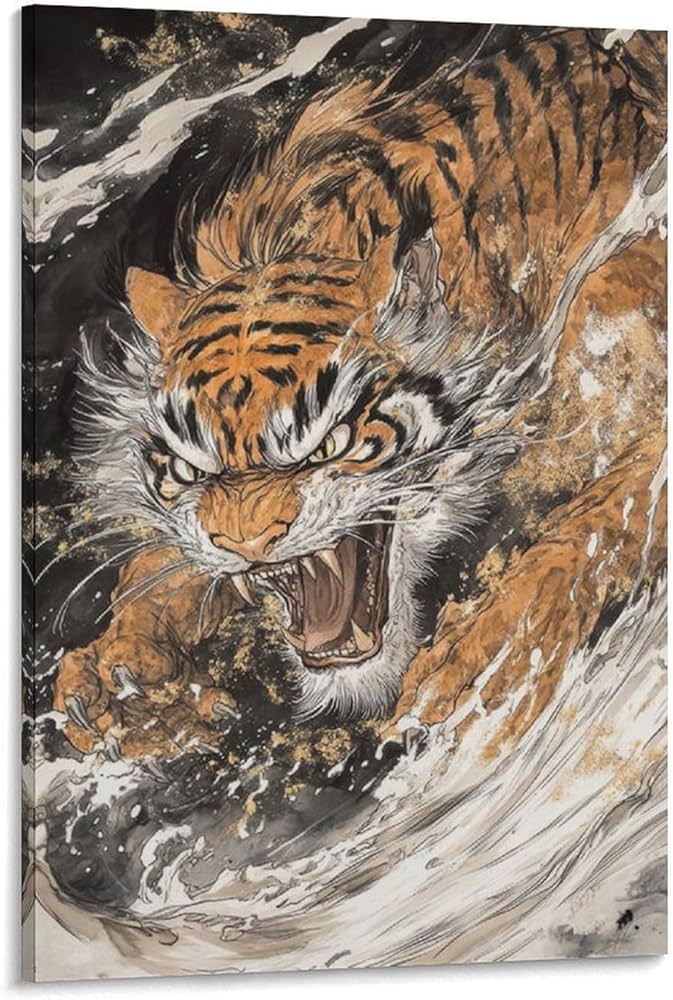Amazon.co.jp: トラ タイガー 虎 迫力 金 縁起物 福 幸 風水 虎 絵画