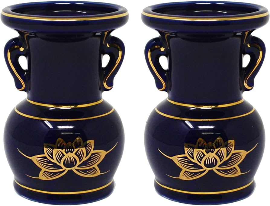 Amazon｜A&K 仏具 仏花立て 2点セット (一対/瑠璃金 ハス/紺) 仏壇用
