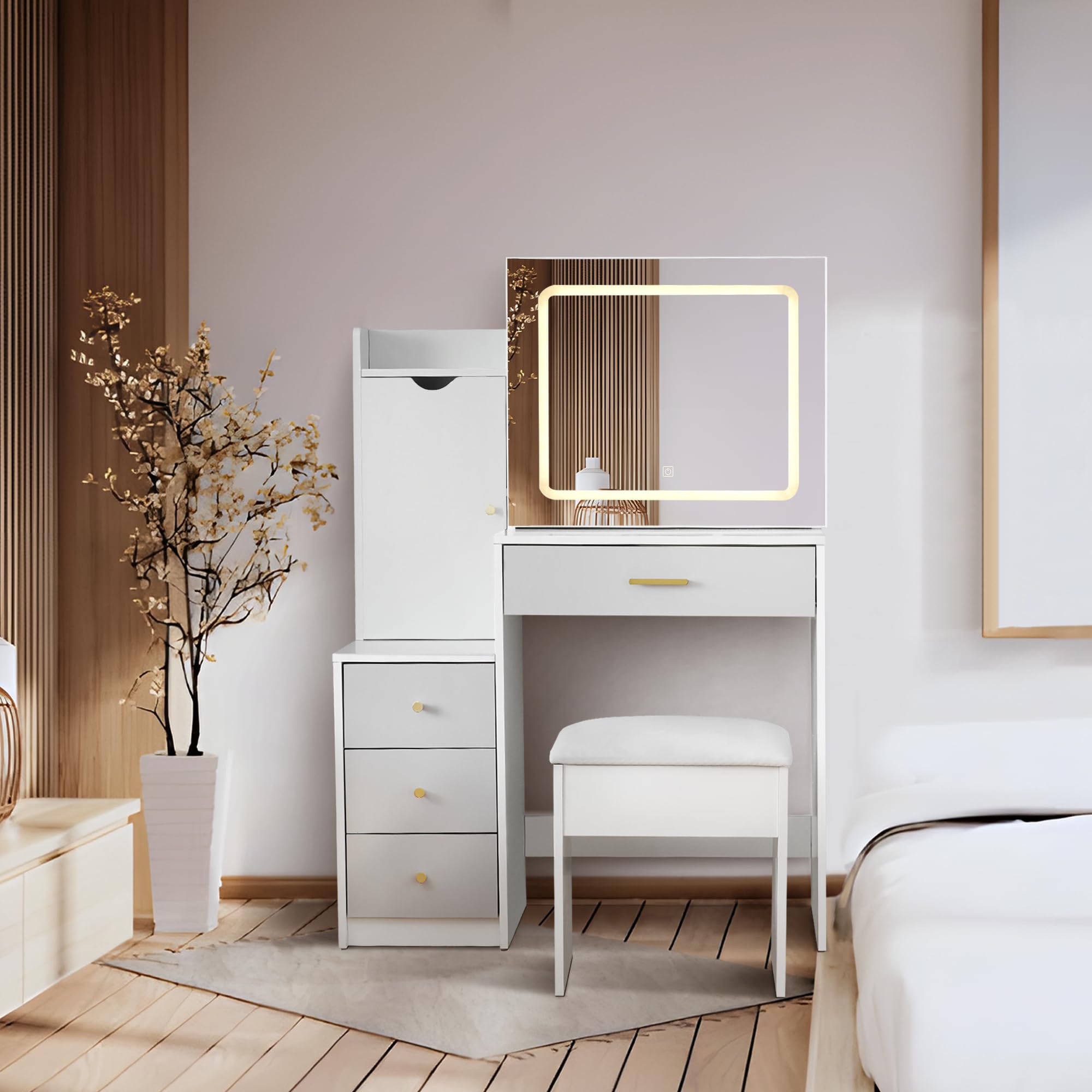 Amazon｜ドレッサー化粧台 鏡 ドレッサー 白 テーブル 移動可能 鏡台