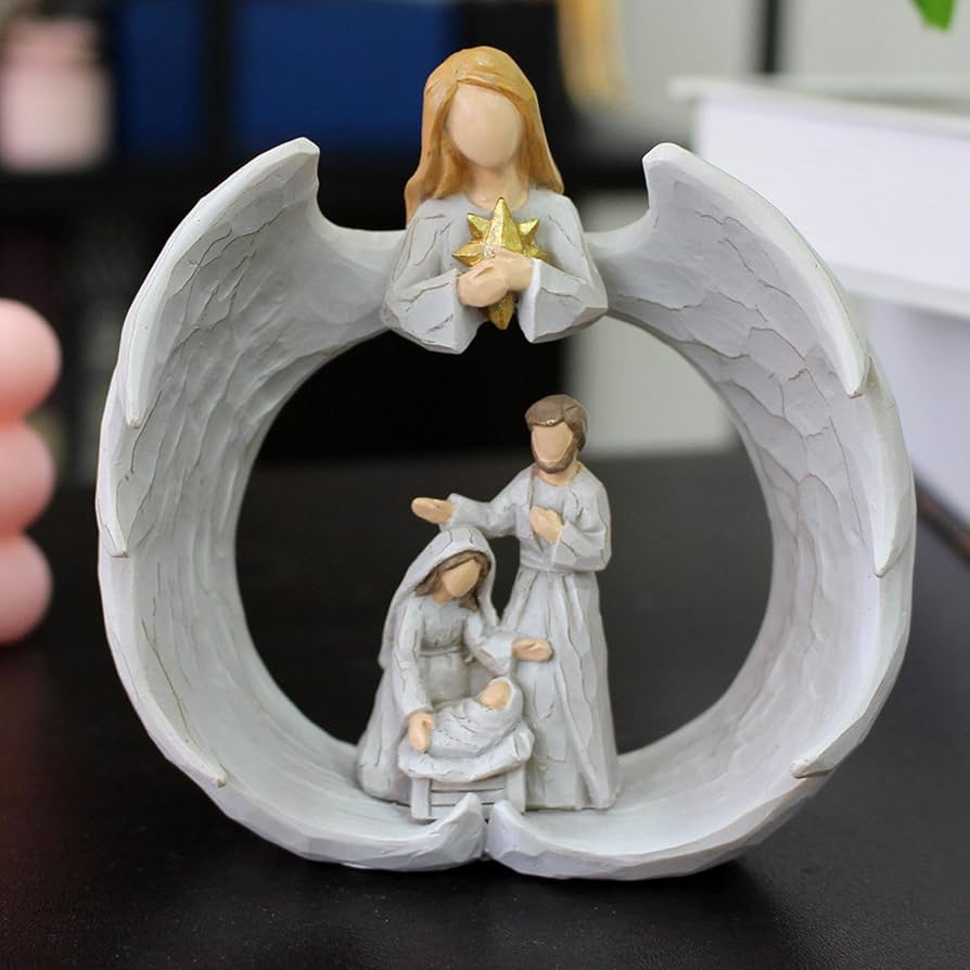 Amazon.co.jp: キリスト降誕の置物、天使のキリスト降誕のシーン彫刻