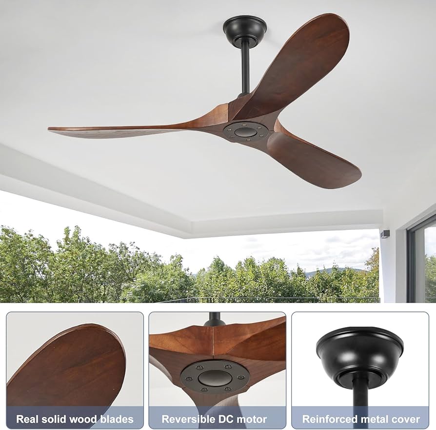Amazon.com: YOZZAN 52'' Solid Real Wood Ceiling Fan no Light,DC