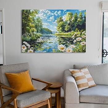 Amazon.co.jp: 絵画 春の森の川の花 アートパネル ポスター 魅力的な花