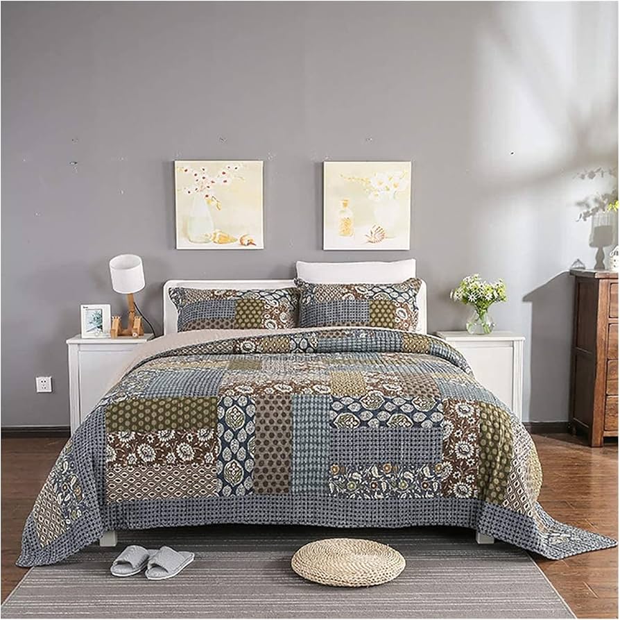 Amazon｜シーツ枕カバーセット綿100%キルティングパッチワーク掛け布団