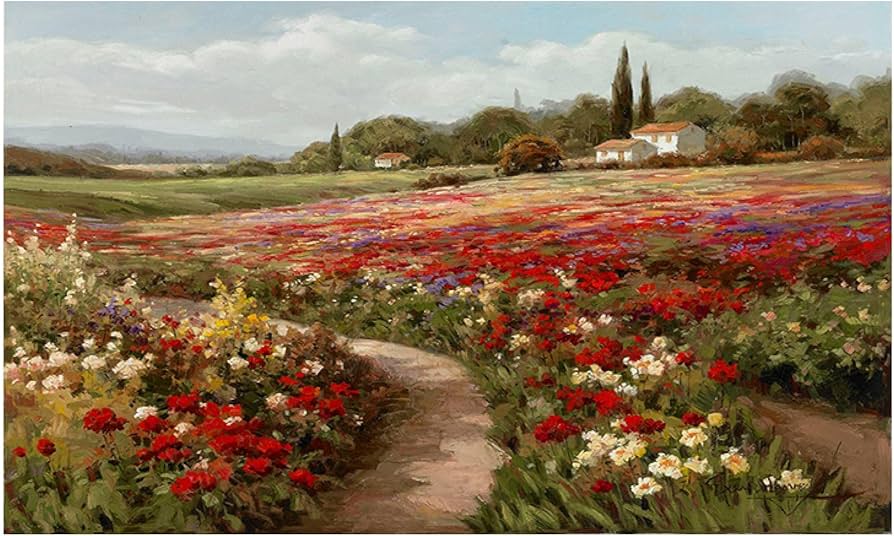 Amazon.co.jp: クロードモネポプラ花畑印象派風景油絵キャンバス