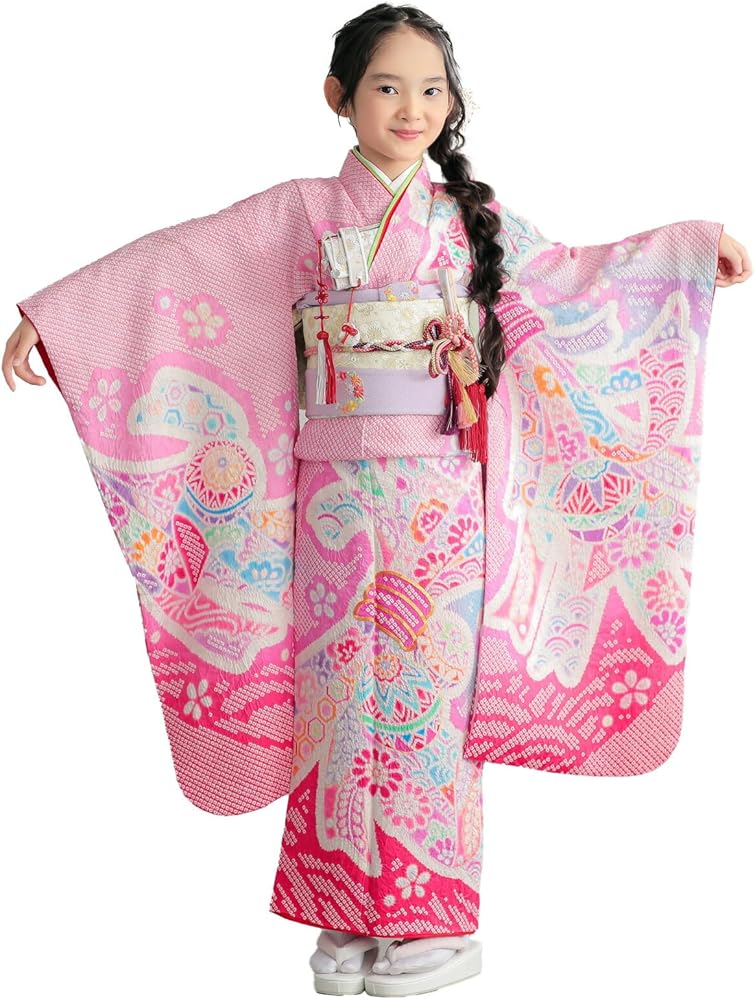 Amazon | [KIMONOMACHI] 七五三 7歳 四つ身着物フルセット ピンク 絞り