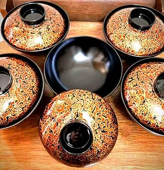 Amazon.co.jp: 会津塗金虫食塗吸物椀揃5客セット職人の丁寧な技が光り