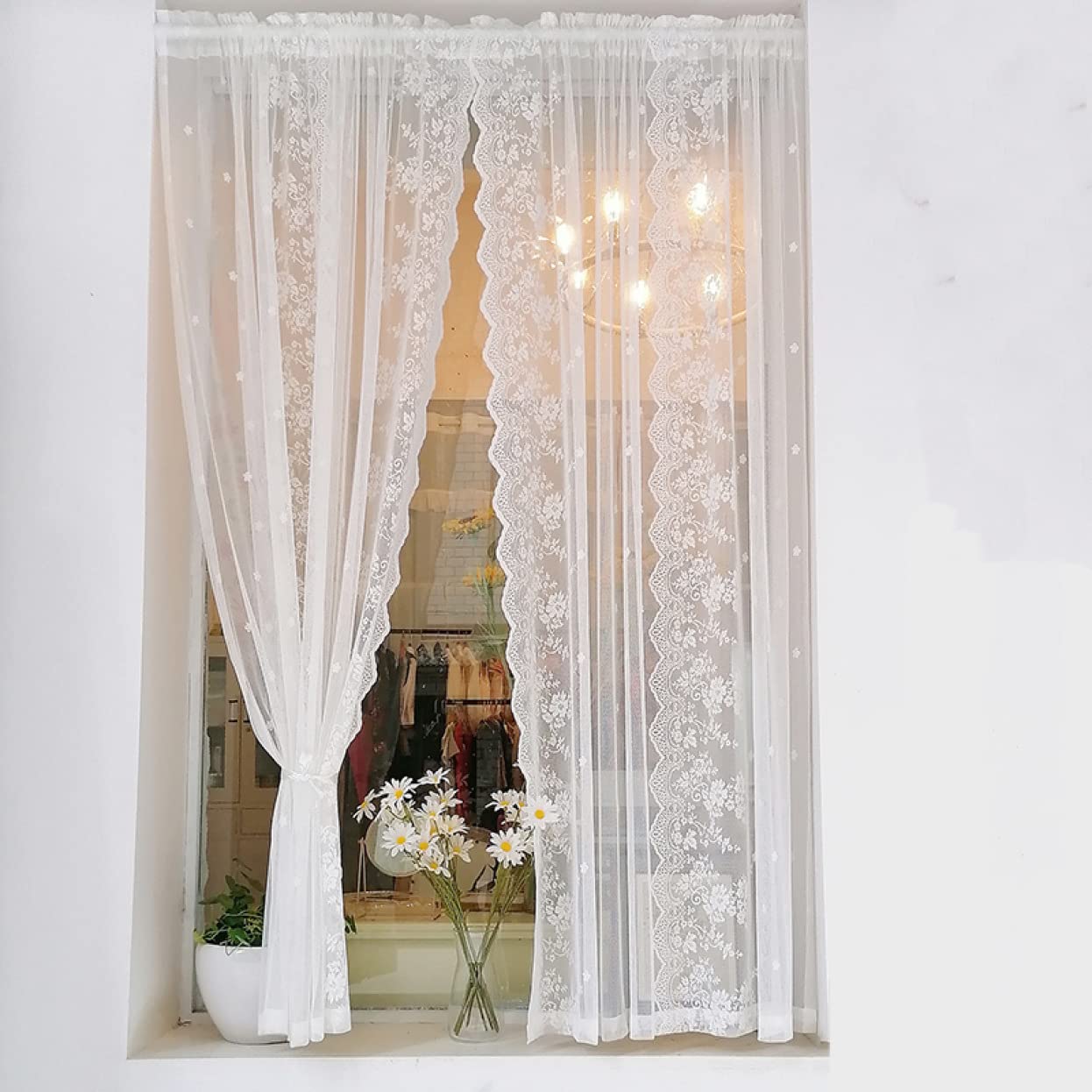 Amazon｜NASFH 花柄 おしゃれ のれん レース カラー 北欧 カーテン