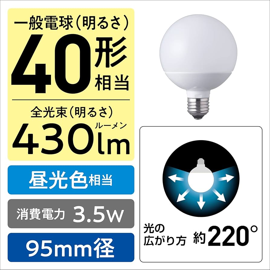 Amazon | パナソニック LED電球 口金直径26mm 電球40形相当 昼光色相当