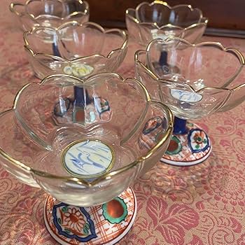 Amazon.co.jp: 龍峯 赤絵ガラスデザート揃 つみき 三洋陶器 花風流