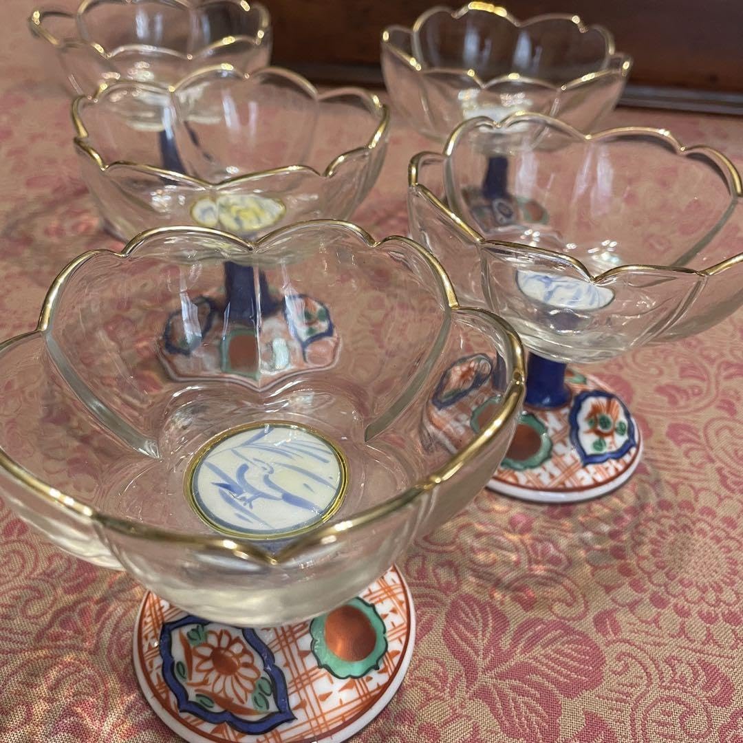 Amazon.co.jp: 龍峯 赤絵ガラスデザート揃 つみき 三洋陶器 花風流