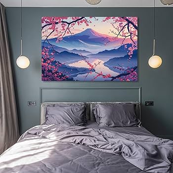 Amazon.co.jp: 絵画 富士山 桜湖 水彩画インテリア 絵画 イラスト