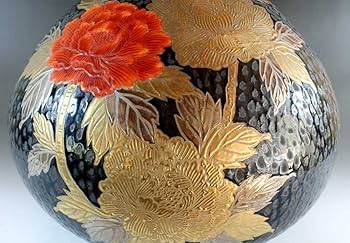 Amazon.co.jp: 花器 有田焼｜花瓶陶器・壺 プラチナ牡丹絵花瓶・藤井錦
