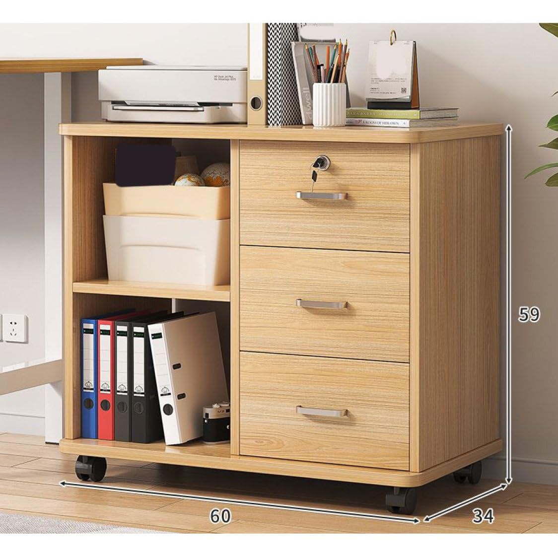 Amazon.co.jp: [dhiuebc] デスク ワゴン 3段 幅60 高さ59 奥行34 収納