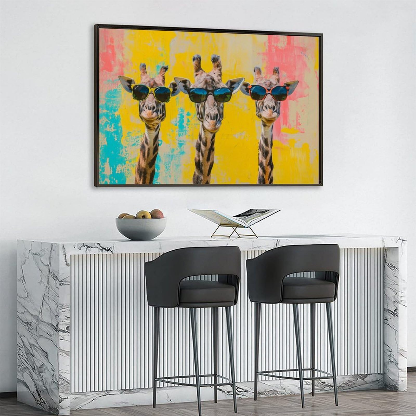 Amazon.co.jp: 絵画 サングラスをかけた3頭のキリンインテリア 絵画