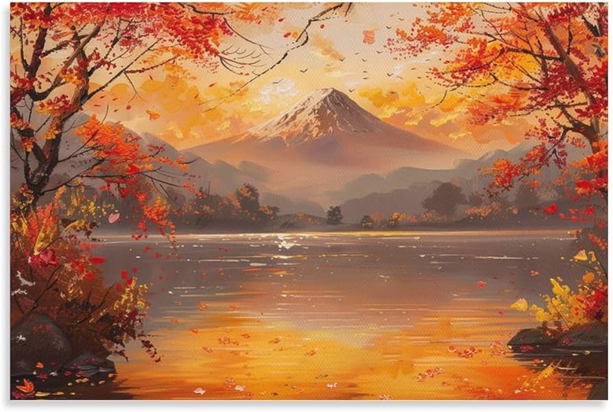 Amazon.co.jp: 絵画 富士山の秋の風景 アートパネル ポスター 美しい