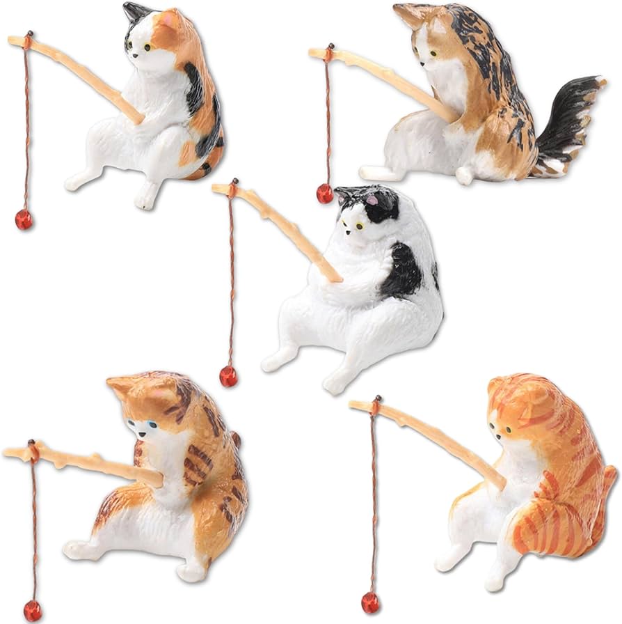 Amazon.co.jp: WATASHINO 猫 フィギュア 釣り猫 置物 水槽オブジェ