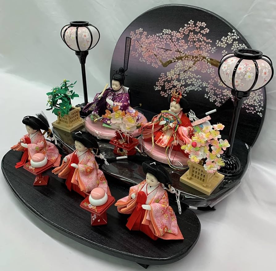 Amazon | 雛人形 桐二段飾 豆親王五人飾 三人官女セット 黒色 ブラック