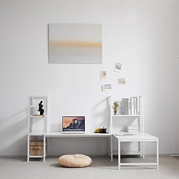 Amazon | 【ダークブラウン】H型PCデスク ロータイプ一体型 ラック付き