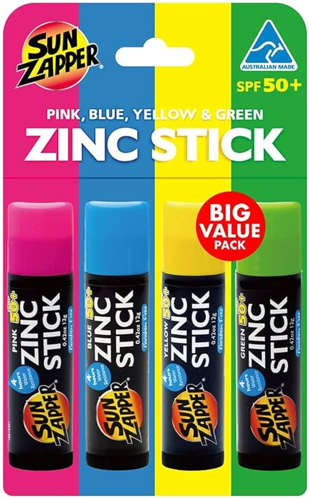 Amazon.com: Sun Zapper Zinc Sunscreen Stick Rainbow 4-Pack SPF 50+