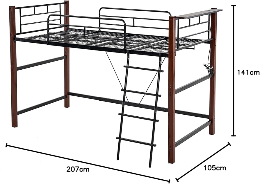 Amazon｜ロフトベッド パイプベッド シングル 耐荷重150kg 高さ140cm