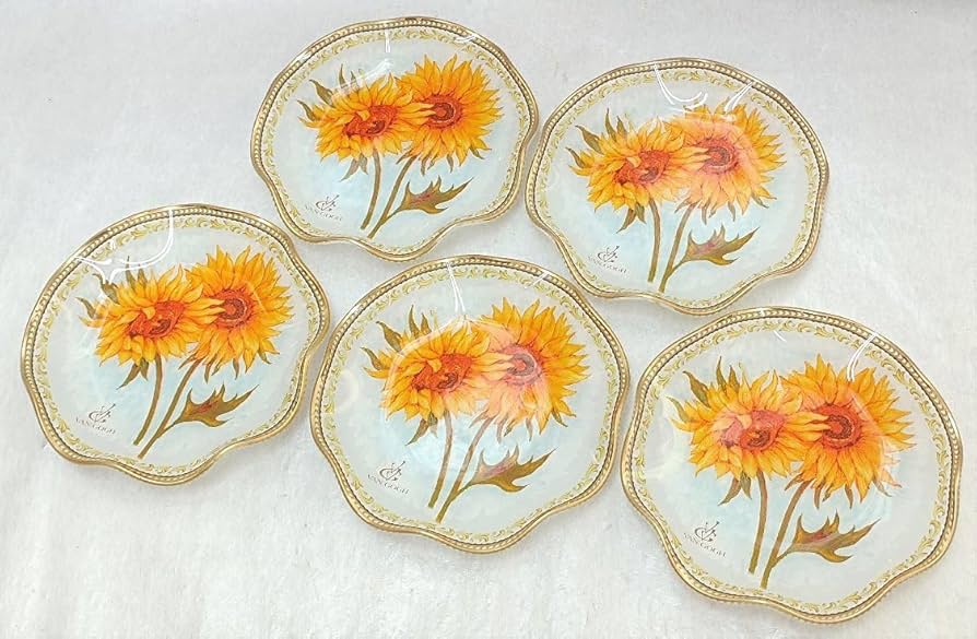 Amazon | VAN GOGH 金彩ひまわりガラスプレートケーキ皿菓子皿5枚揃