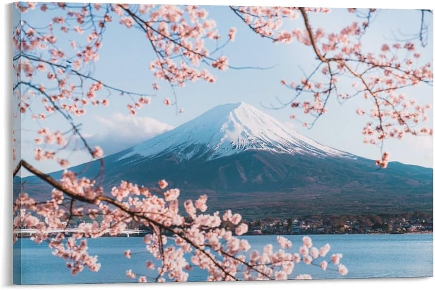 Amazon.co.jp: 絵画 富士山を背景にした桜インテリア 絵画 魅惑的な