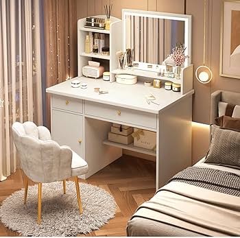 Amazon｜ミラーライト付き ドレッサーテーブル 引き出しと 柔らかい
