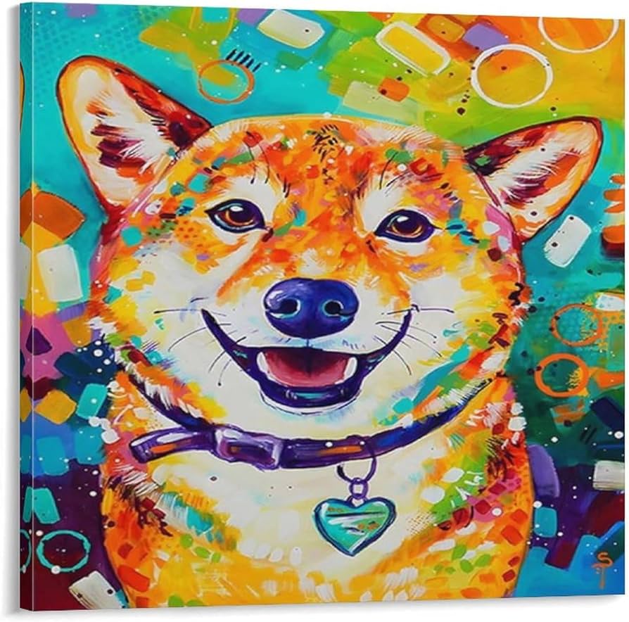 Amazon.co.jp: カラフルな犬の抽象アート犬 柴犬 動物アート 絵画